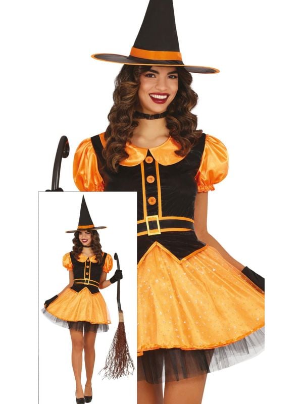 Oranje heks jurk halloween dames