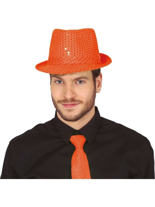 Oranje pailletten fedora