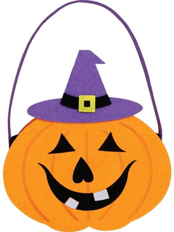 Oranje pompoen grote snoepemmer met hendel vilt halloween
