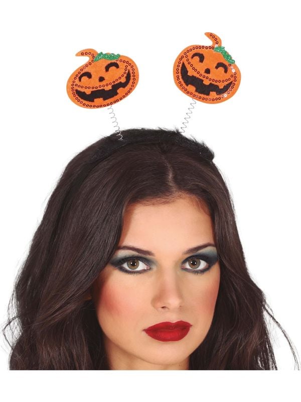 Oranje pompoen met springveren haarband halloween