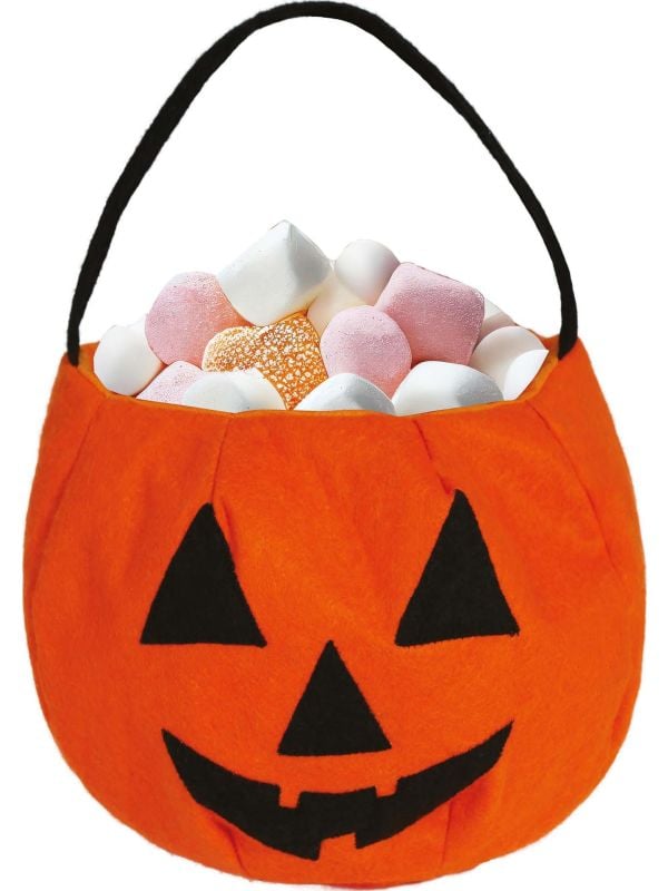 Oranje pompoen snoepmand vilt 24cm halloween