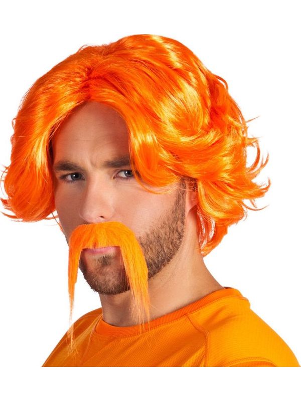 Oranje pruik met hangsnor main product photo
