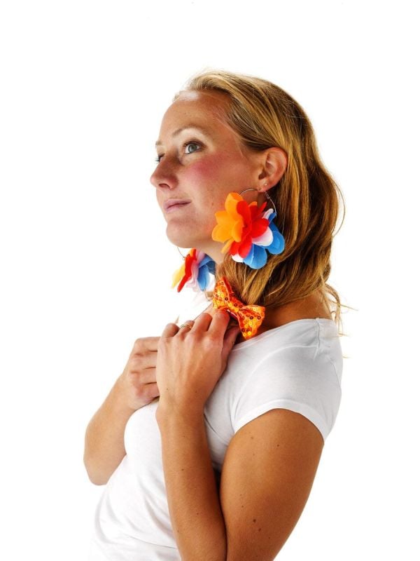 Oranje Rood Wit Blauw bloem oorbellen