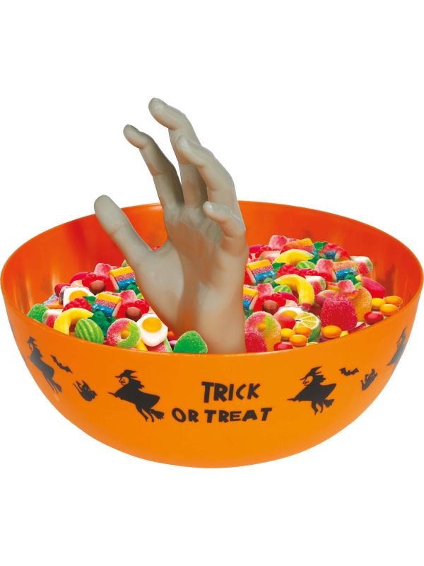Oranje snoepkom met uitstekende hand 25 cm halloween main product photo
