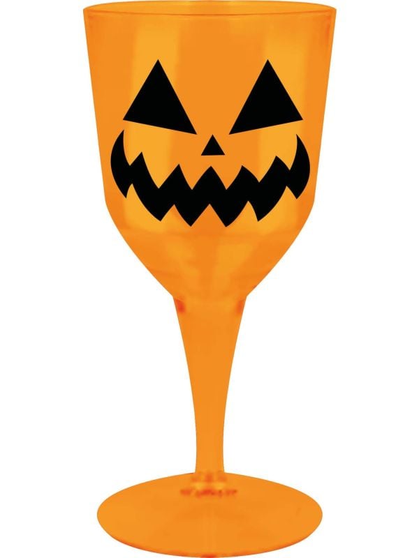 Oranje wijnkelk pompoen plastic 9 x 19 cm halloween
