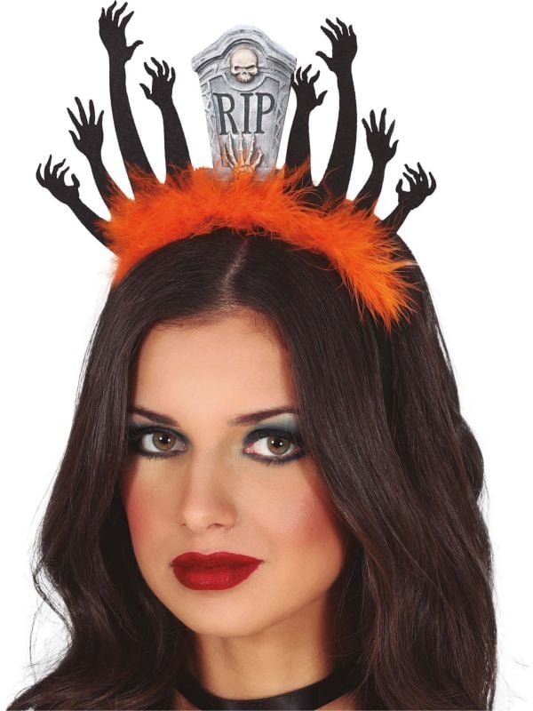 Oranje zombie grafsteen haarband halloween