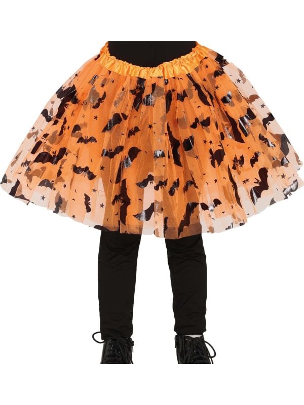 Oranje/zwarte tutu vleermuis kind 30 cm halloween
