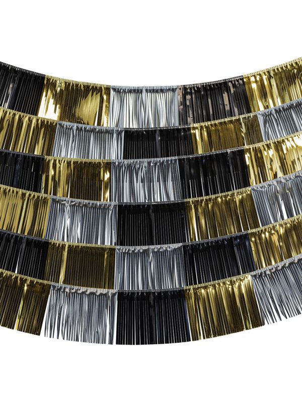 Oud en Nieuw Backdrop Slinger Goud Zilver Zwart