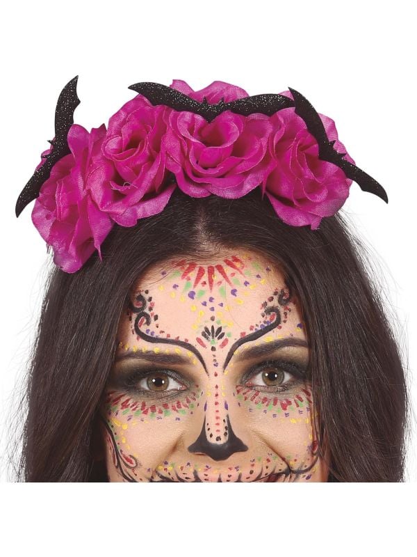 Paarse bloemen en vleermuis diadeem halloween