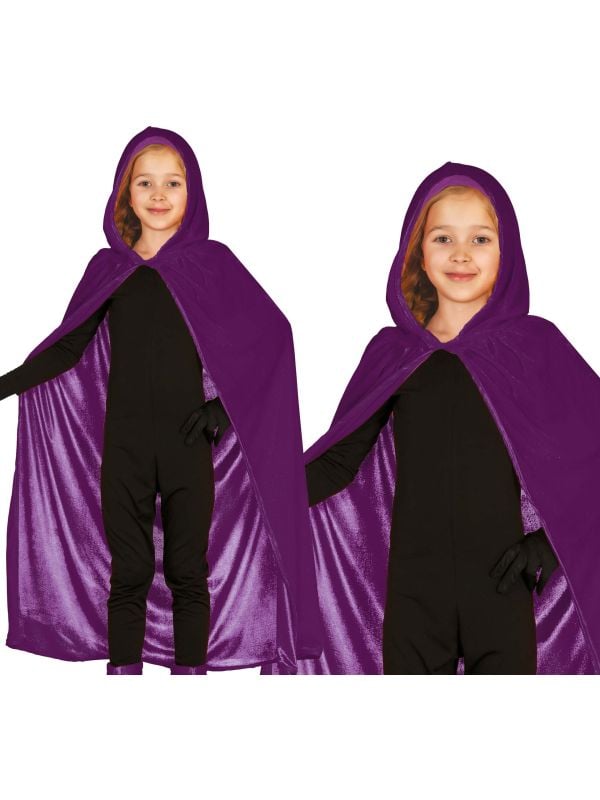 Paarse cape met capuchon kind 100cm