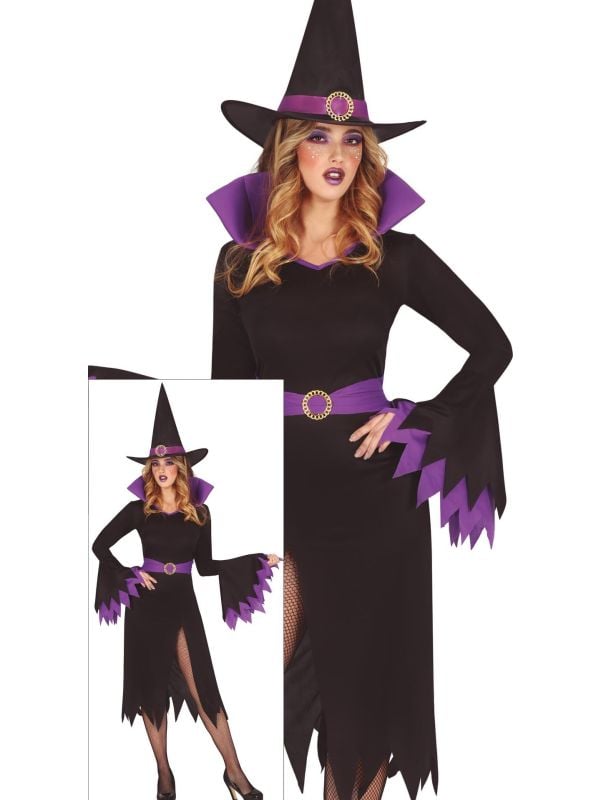 Paarse heksen jurk halloween dames