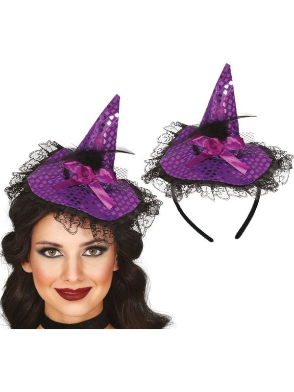 Paarse heksenhoed haarband halloween