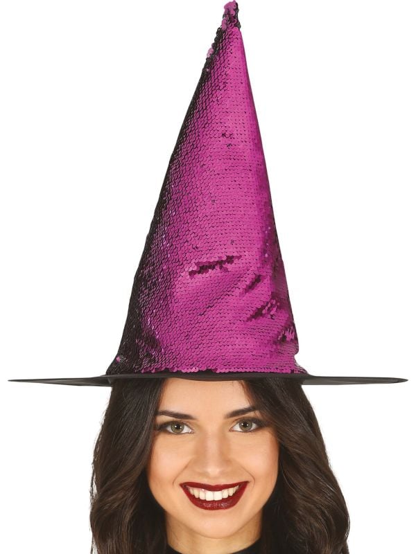 Paarse pailletten heksenhoed halloween