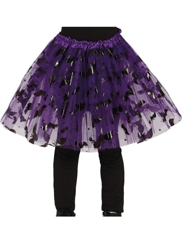 Paars/zwarte tutu vleermuis kind 30 cm halloween