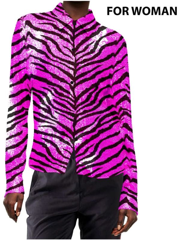 Pailletten blouse roze tijger vrouwen