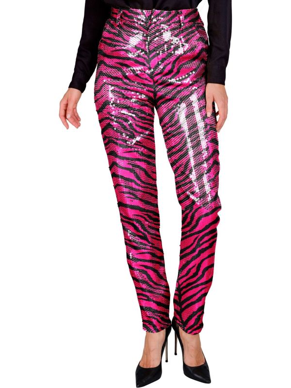 Pailletten broek roze tijgerprint vrouwen