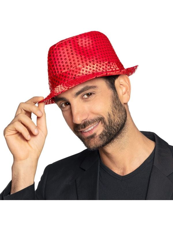 Pailletten fedora rood