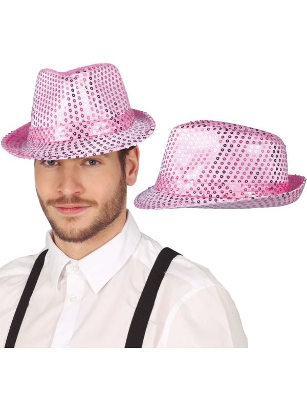 Pailletten hoed gangster roze