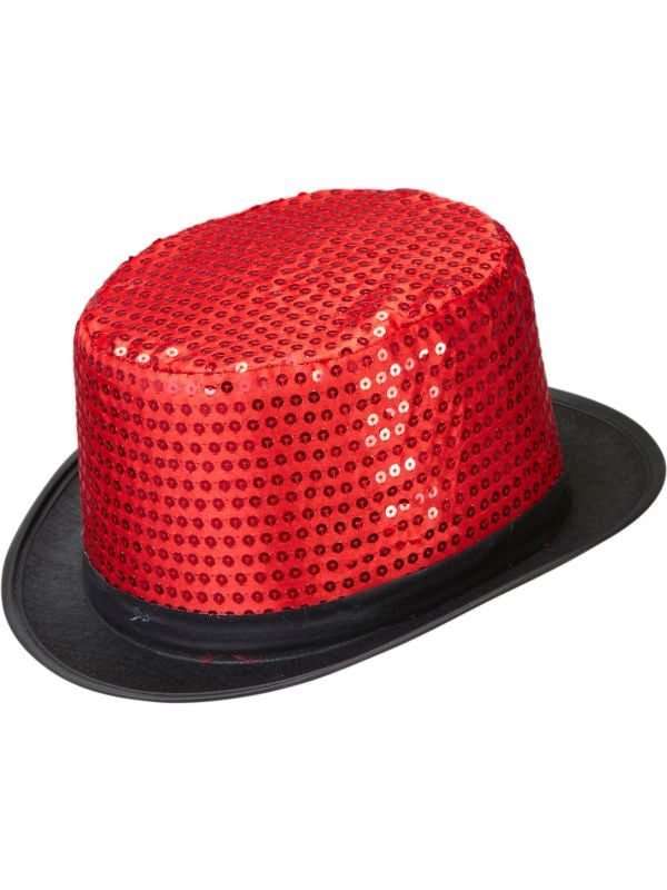 Pailletten hoge hoed rood