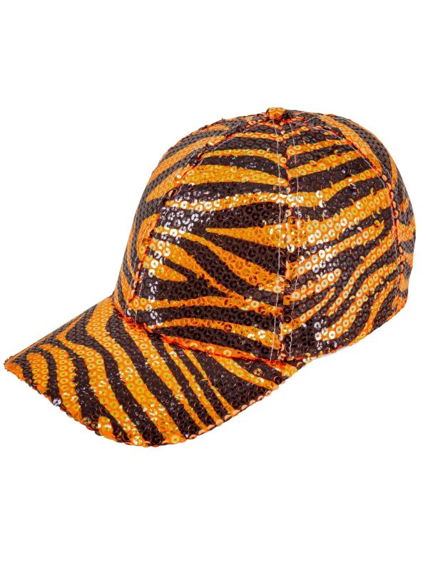 Pailletten Pet Oranje met Tijgerprint Dames Heren
