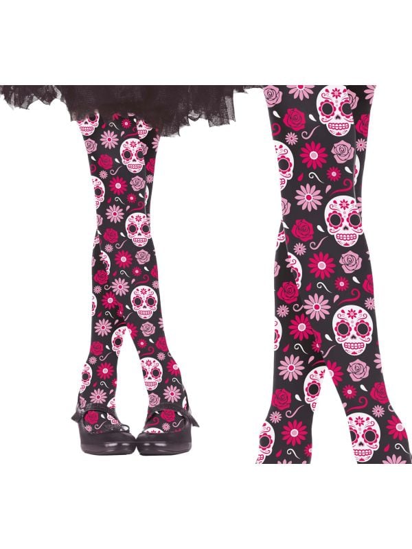 Panty meisjes halloween roze doodshoofd