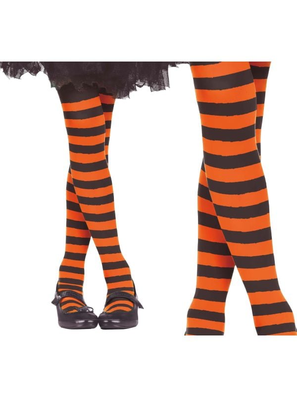 Panty meisjes oranje/zwart gestreept