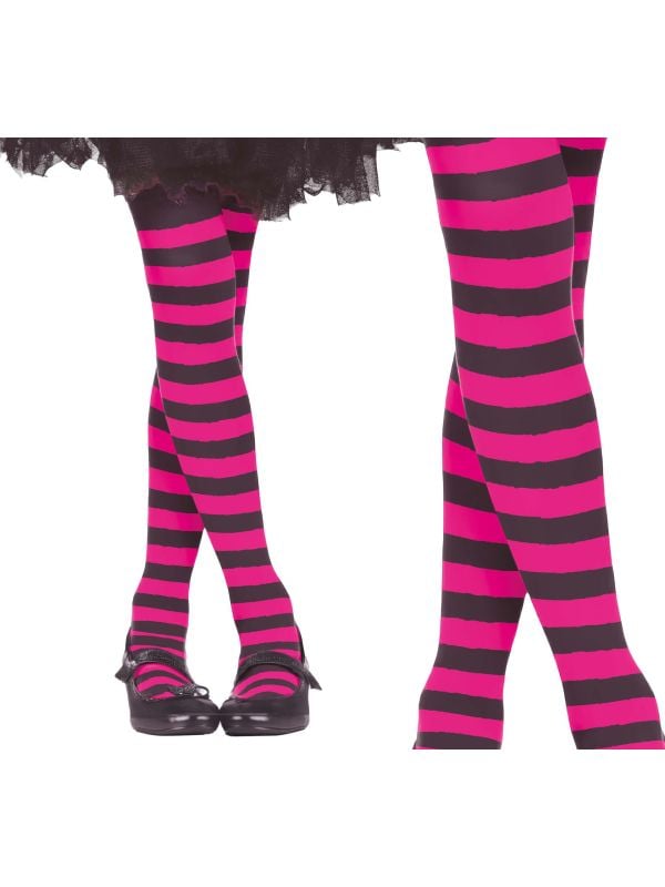 Panty meisjes roze/zwart gestreept