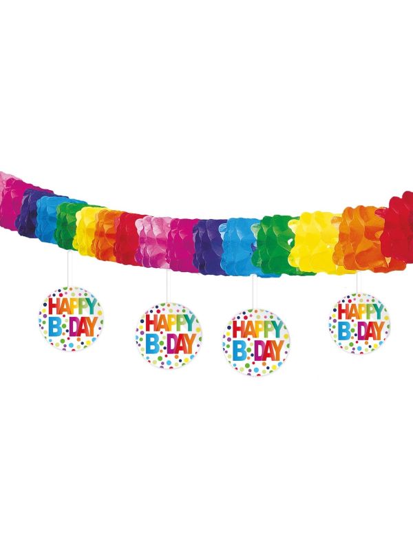 Papier slinger happy bday stippen met onderhanger 4 meter