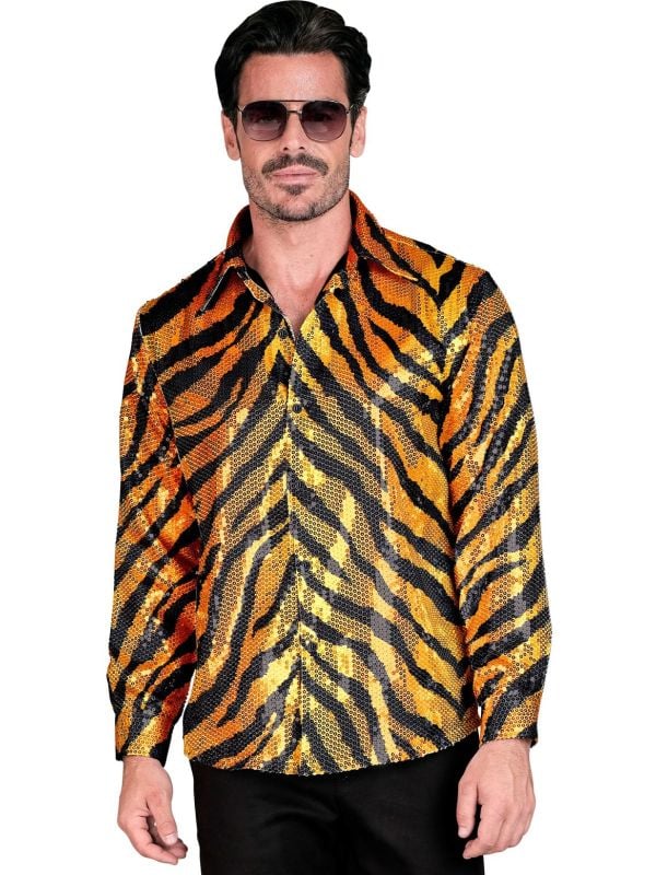 Party blouse tijgerprint pailletten mannen