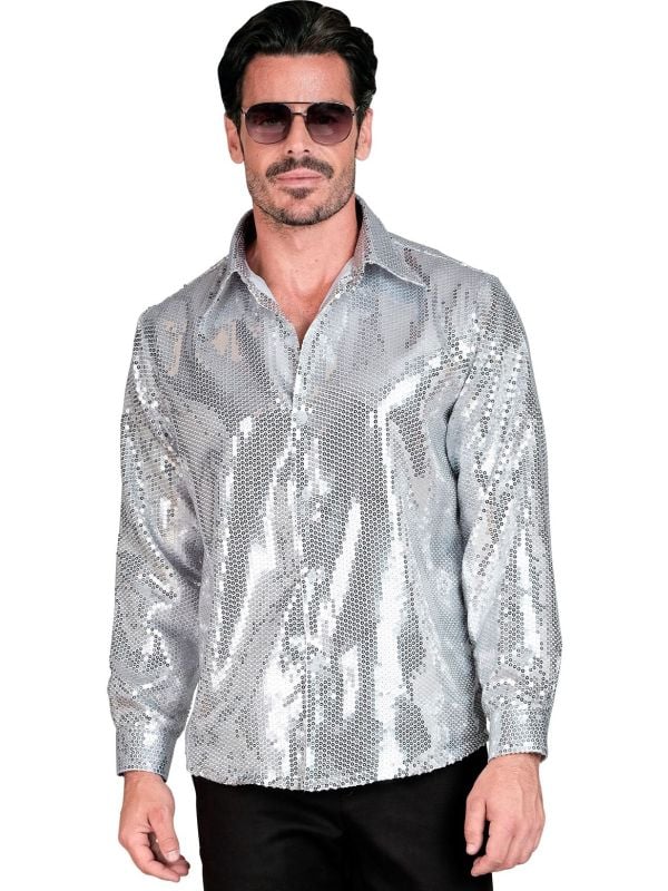 Party blouse zilveren pailletten mannen