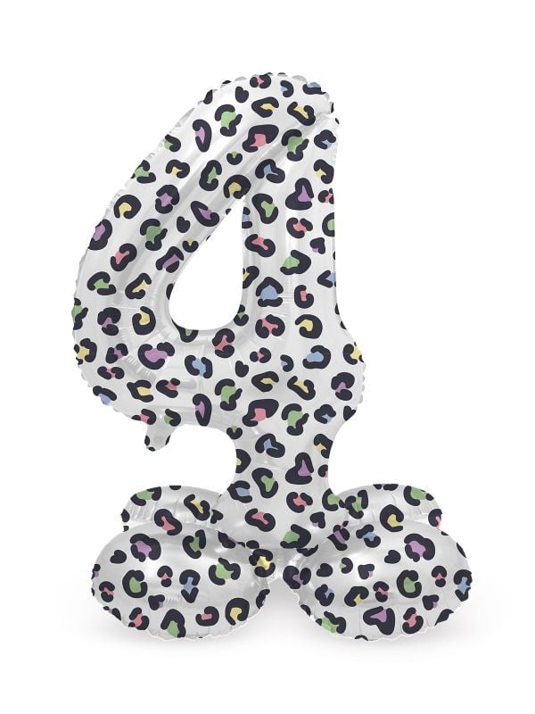 Pastel panter cijfer 4 staande folieballon