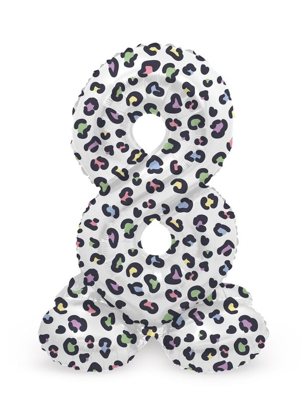 Pastel panter cijfer 8 staande folieballon