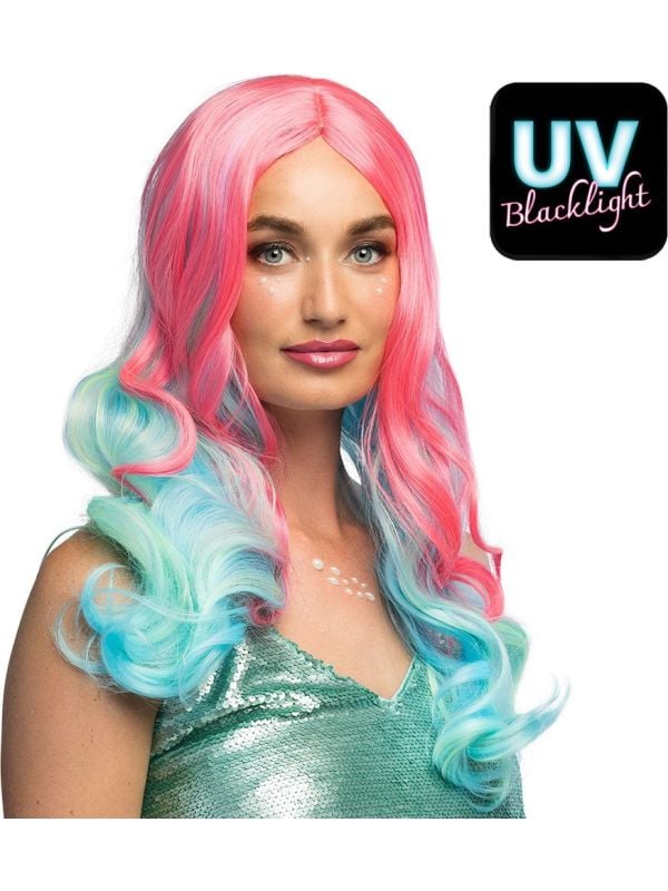 Pastelkleurige Zeemeermin Pruik Roze Blauw Lang Krullend