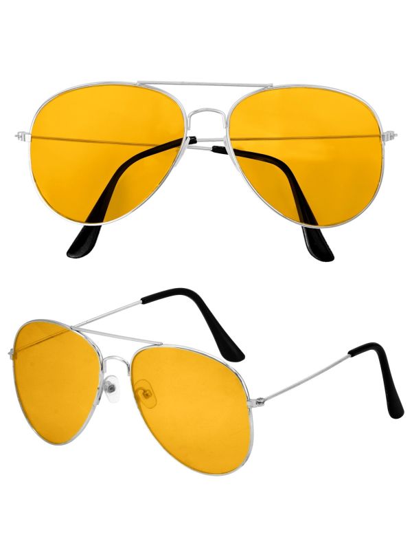 Piloten Bril Zilver met Geel Glas Dames Heren