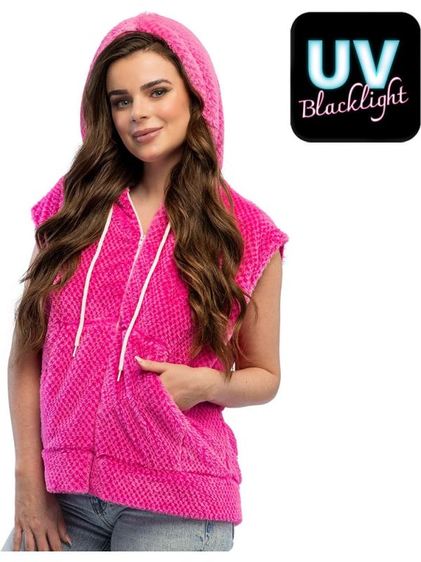 Pluche Mouwloze Dames Jas Neonroze