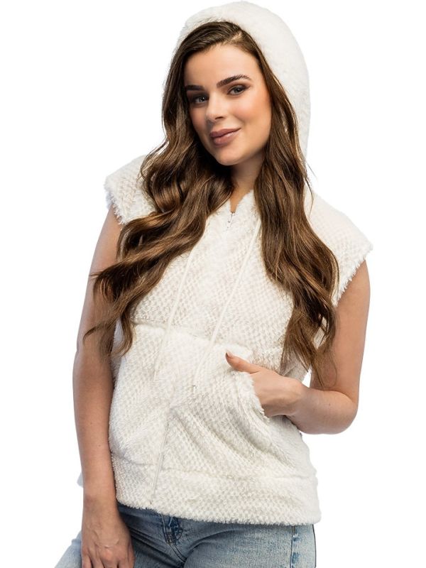 Pluche Mouwloze Dames Jas Wit