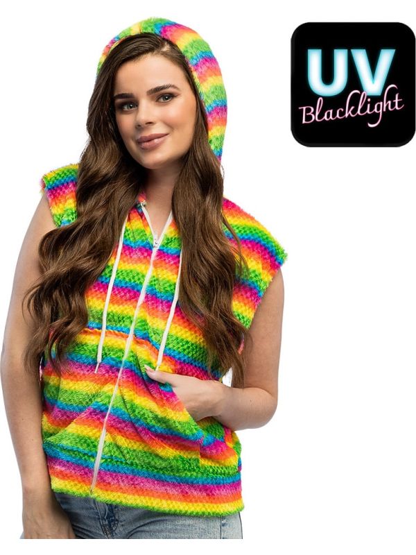 Pluche Mouwloze Regenboog Jas Dames
