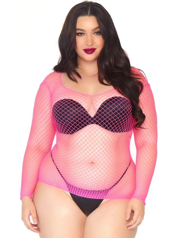 Plus size visnet top neon roze