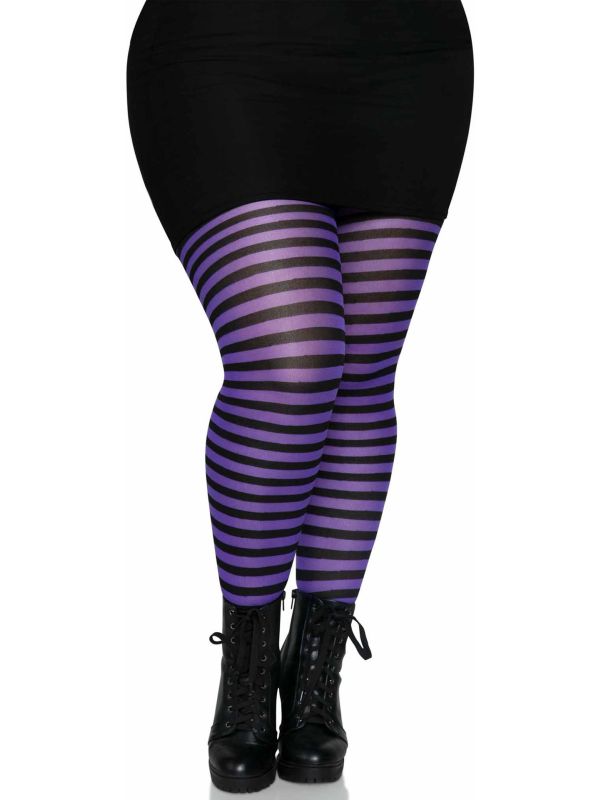 Plus size zwart paars gestreepte panty main product photo