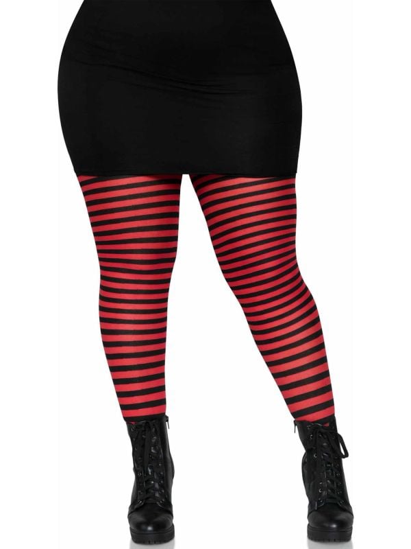 Plus size zwart rood gestreepte panty