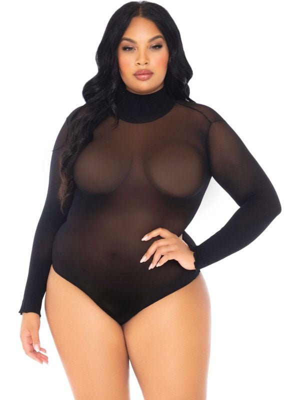 Plus size zwarte bodysuit met col