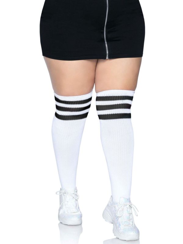 Plussize witte sportieve kousen met zwarte strepen main product photo