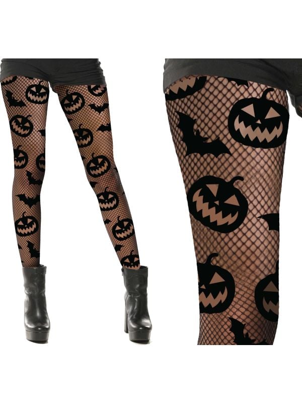 Pompoen en vleermuis panty dames halloween main product photo