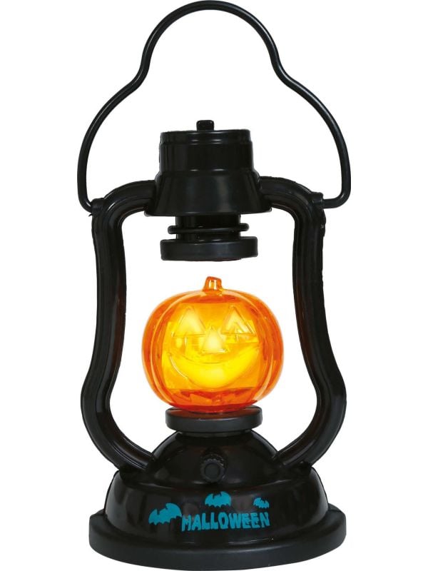 Pompoen ouderwetse lantaarn met licht en geluid 15 cm halloween
