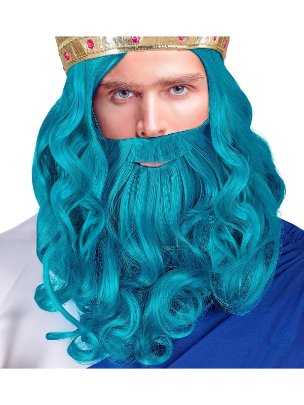 Poseidon Neptunus Pruik met Baard Blauw Mannen