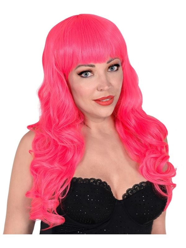 Pruik bella neon roze vrouwen