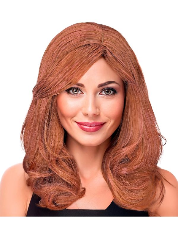 Pruik Bruin Roze Lang Dames Feest