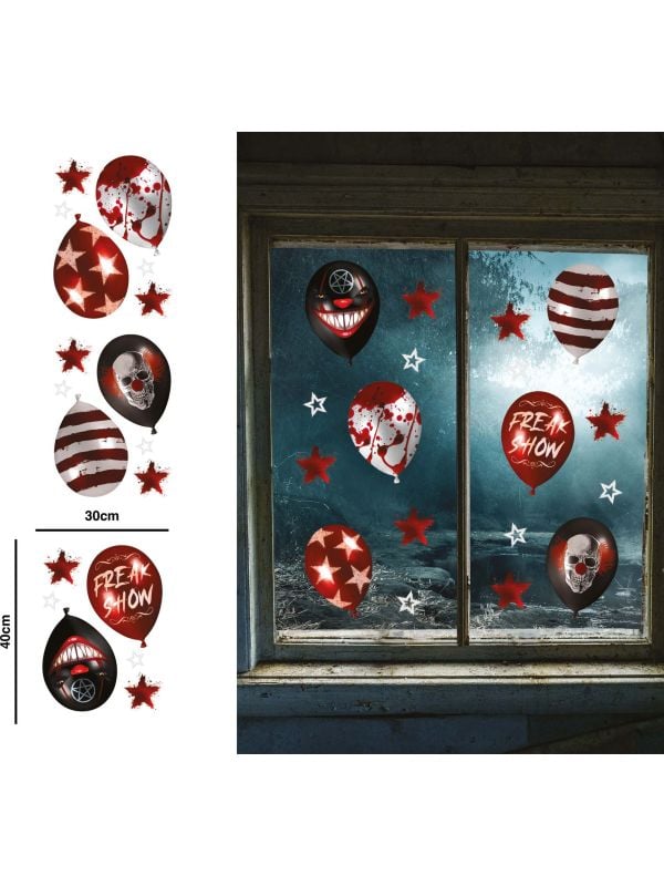 Raamdecoratie ballonnen horror clown 30 x 40 cm halloween