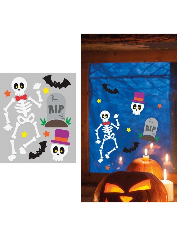 Raamdecoratie gelstickers skelet halloween