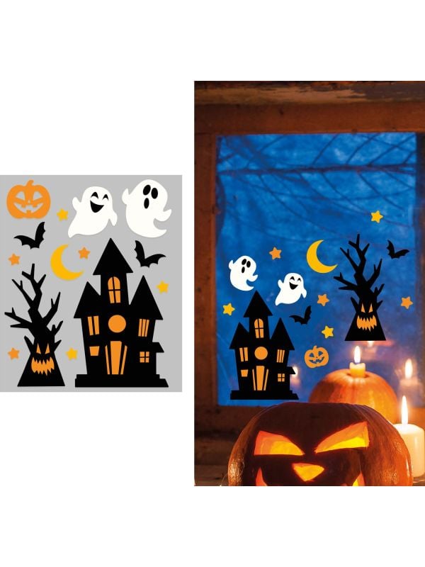 Raamdecoratie gelstickers spookhuis halloween